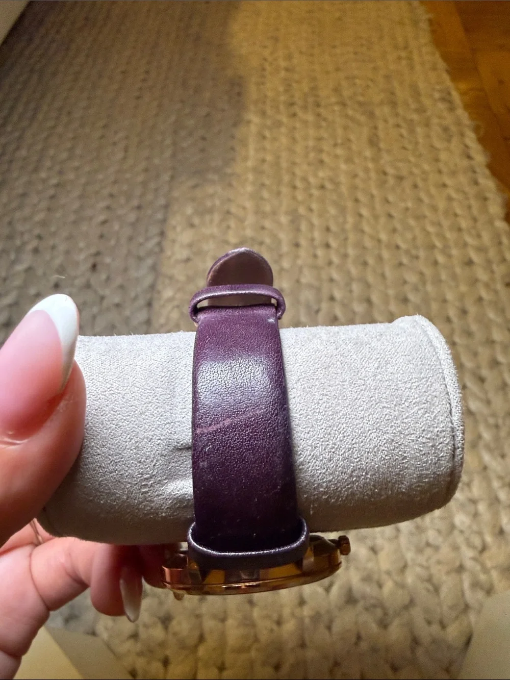 Michael Kors Purple Leather Strap Watch with Rose Gold Case and White Dial